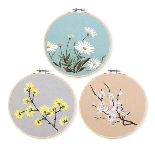 Set OF 3 Embroidery Kits Flowers Embroidery DIY Wall Art - DiyCraftsProject