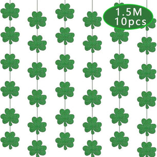 St. Patrick's Day Glitter Paper Banner Kit - 10 Pieces, 1.5m Cord Length - DiyCraftsProject