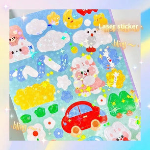 Stickers Cute Laser Journal Stickers PVC Waterproof Notebook Stickers DIY Stickers Suit - DiyCraftsProject