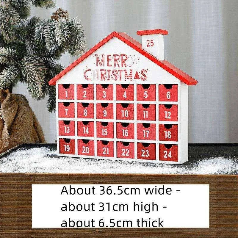 Wooden Christmas Calendar Decoration for Festive Countdown - Red and Green - 37x32x6cm , christmas decoration, Christmas decoration wooden calendar