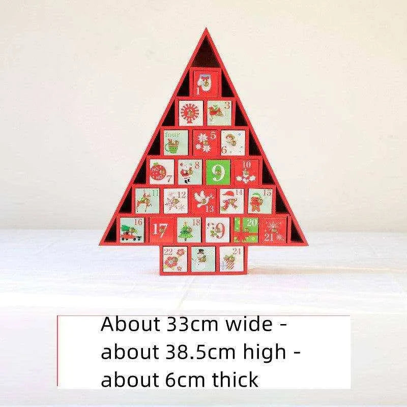 Wooden Christmas Calendar Decoration for Festive Countdown - Red and Green - 37x32x6cm , christmas decoration, Christmas decoration wooden calendar