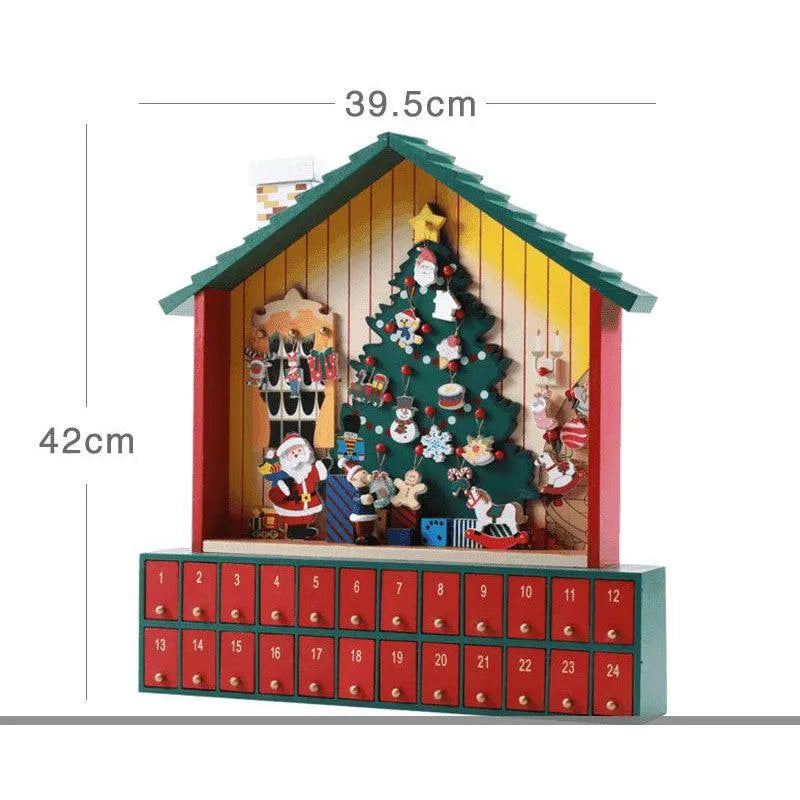 Wooden Christmas Calendar Decoration for Festive Countdown - Red and Green - 37x32x6cm , christmas decoration, Christmas decoration wooden calendar