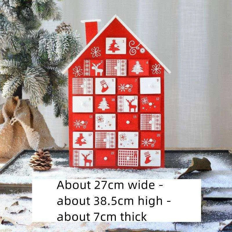 Wooden Christmas Calendar Decoration for Festive Countdown - Red and Green - 37x32x6cm , christmas decoration, Christmas decoration wooden calendar