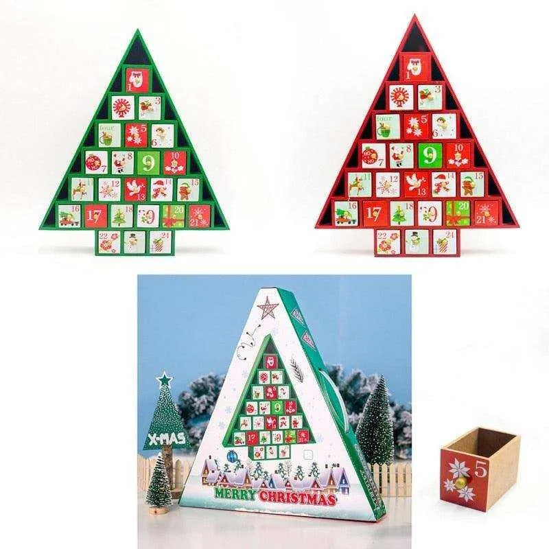 Wooden Christmas Calendar Decoration for Festive Countdown - Red and Green - 37x32x6cm , christmas decoration, Christmas decoration wooden calendar