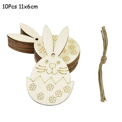 Wooden Easter Decoration Pendants - Set of 10 Cartoon Shaped DIY Ornaments , 