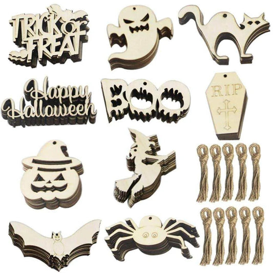 Wooden Halloween Pendants Set - 10 Spooky Patterns for Kids' Painting Activity - DiyCraftsProject