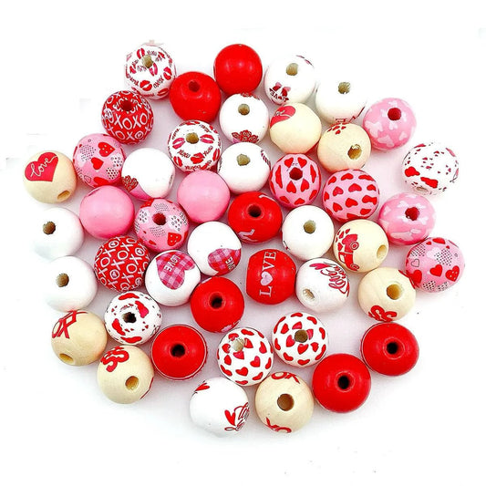 Wooden Printed Colored Loving Heart Lips LOVE Beads - DiyCraftsProject