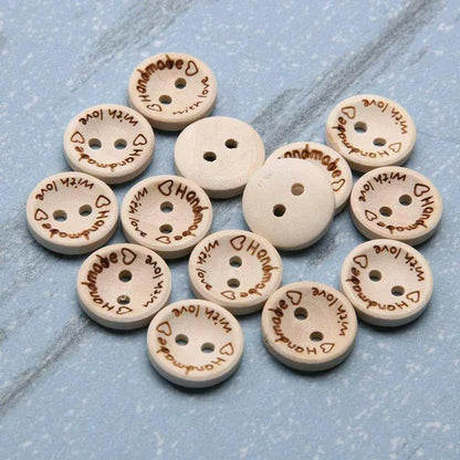 100 Wooden buttons handmade button made with love 15mm 20mm 25mm