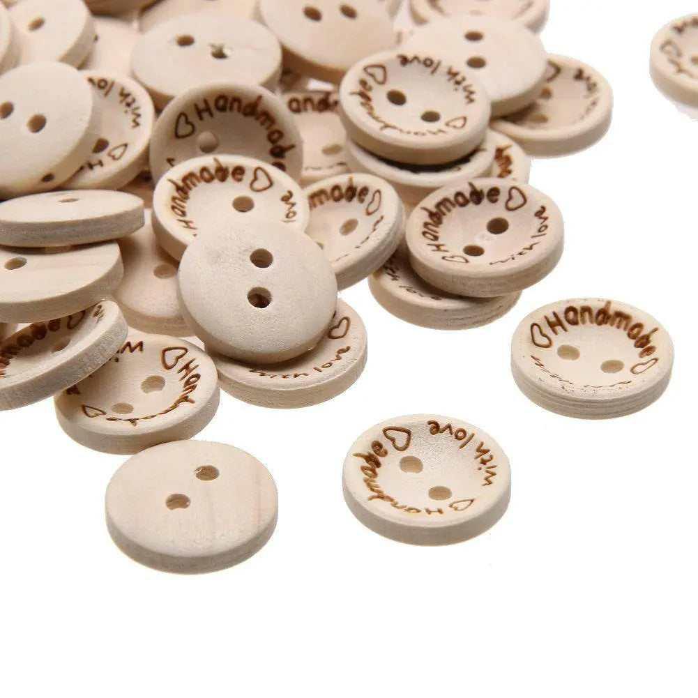 100 Wooden buttons handmade button made with love 15mm 20mm 25mm