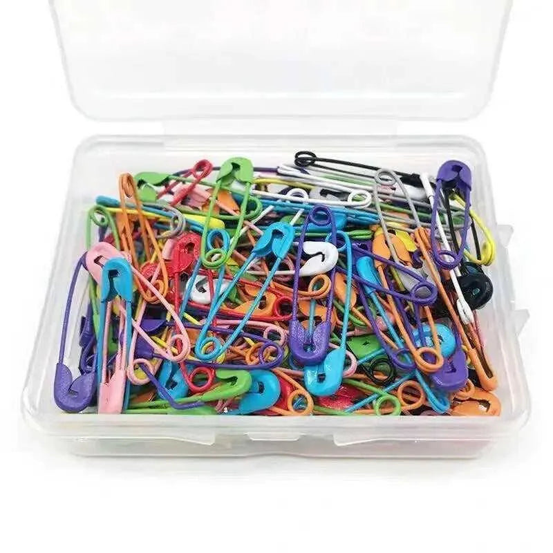 100pcs Colorful Stainless Steel Plastic Safety Pins for Clothes Shawls Metal Clips Stitch Markers With Storage Box Sewing Accessories