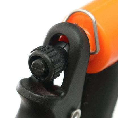 a close up of a black and orange bike handle