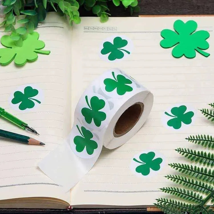 3 Leaf Clover Sticker Shamrock Stickers DIY Scrapbooking Cardmaking Supplies 500pcs Sticker Roll