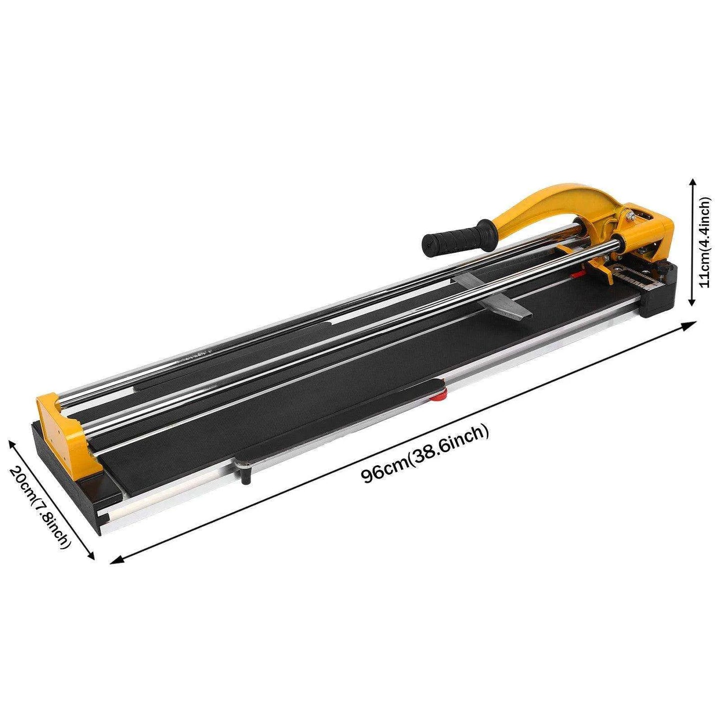 a yellow and black tile cutter on a white background