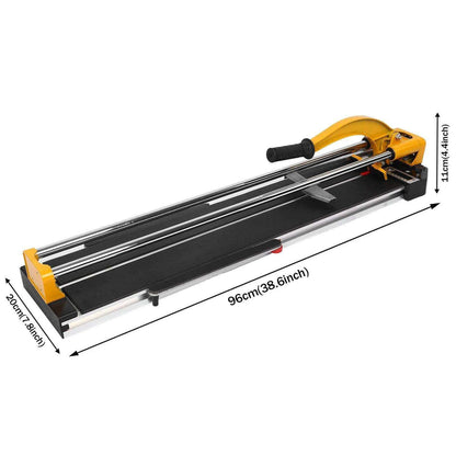 a yellow and black tile cutter on a white background