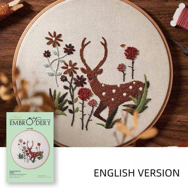 Simple Hand Embroidery Kit With Elk Flowers 3d Embroidery