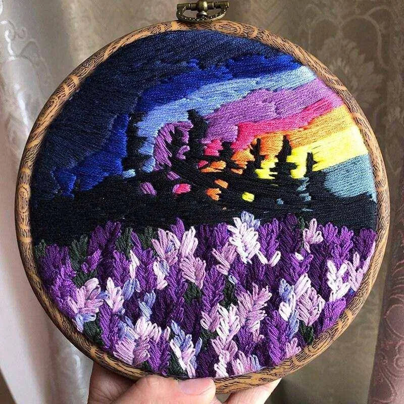 3d Embroidery Landscape Embroidery Pattern Flowers In Field Cross Stitch