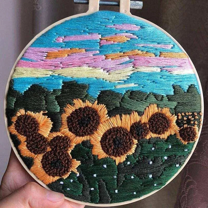 3d Embroidery Landscape Embroidery Pattern Flowers In Field Cross Stitch