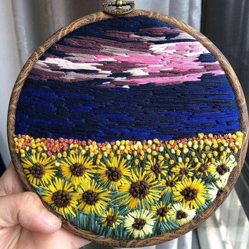 3d Embroidery Landscape Embroidery Pattern Flowers In Field Cross Stitch