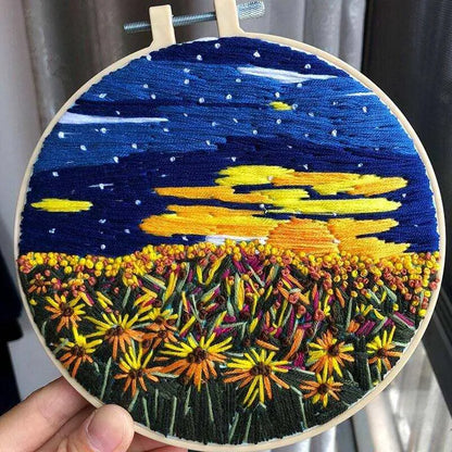 3d Embroidery Landscape Embroidery Pattern Flowers In Field Cross Stitch