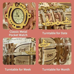 3D Wooden Time Machine Calendar Jigsaw Puzzle DIY Mechanical Time Engine Calendar Model Kits Brain Teaser Gift Home Desk Table Decor