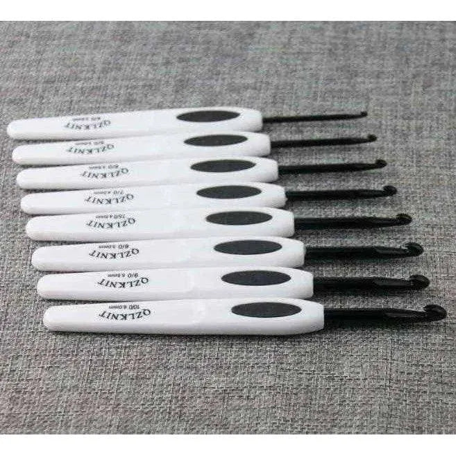 8/pc Crochet Set Knitting Tool For Sweaters And Blanket Black Aluminum Needle White Plastic Handle