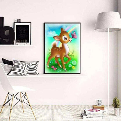 Animal Cartoon Deer With Butterfly Diamond Embroidery Inlaid With Diamonds