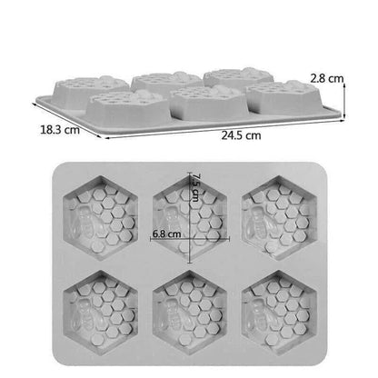 Honeycomb Mold Bee Silicone Mould 6 Mold Tray Baking Accessories Chocolate Making DIY Candle Making Soap Making Tool Multifunction Mold