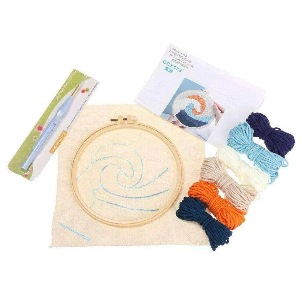 Beginner Embroidery Kit Waves Sunset Embroidery Design Punch Needle Kit