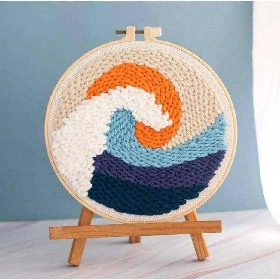 Beginner Embroidery Kit Waves Sunset Embroidery Design Punch Needle Kit