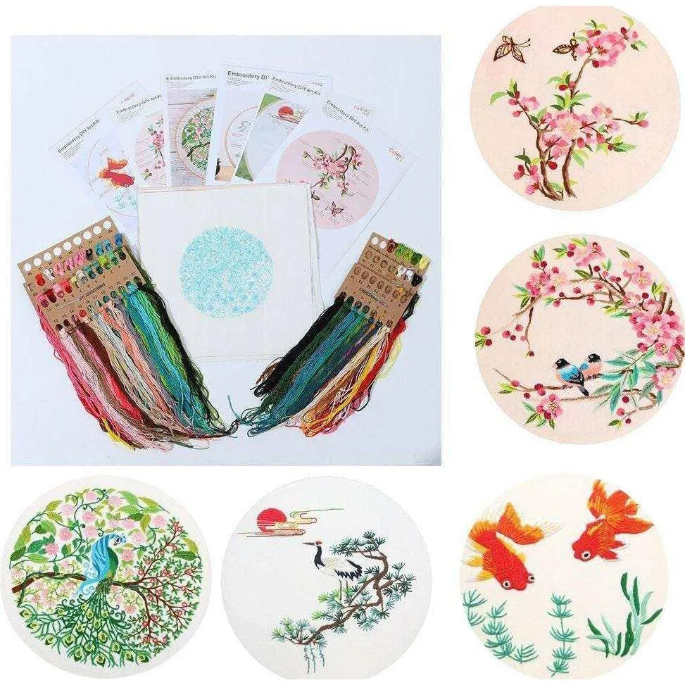 Birds Embroidery Sets Fish Needle Crafting Kits DIY Embroidery