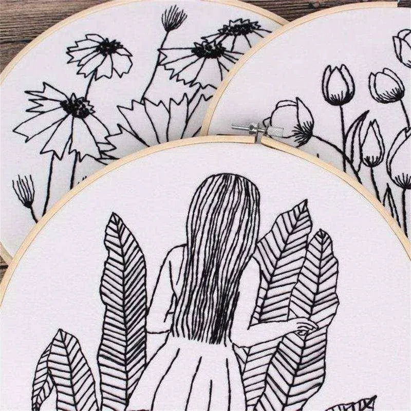 Black And White Simple Embroidery Designs Drawing Embroidery Kit