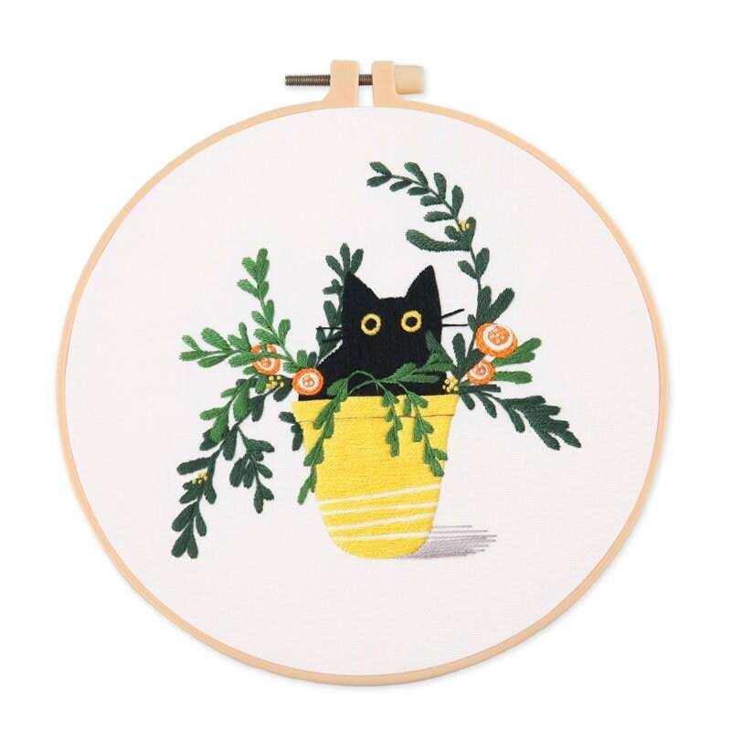 Black Cats Embroidery Hoop DIY Decor