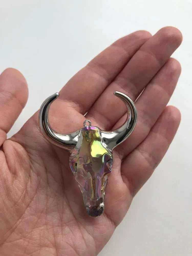 Bull skull cowboy necklace pendant glass animal charms