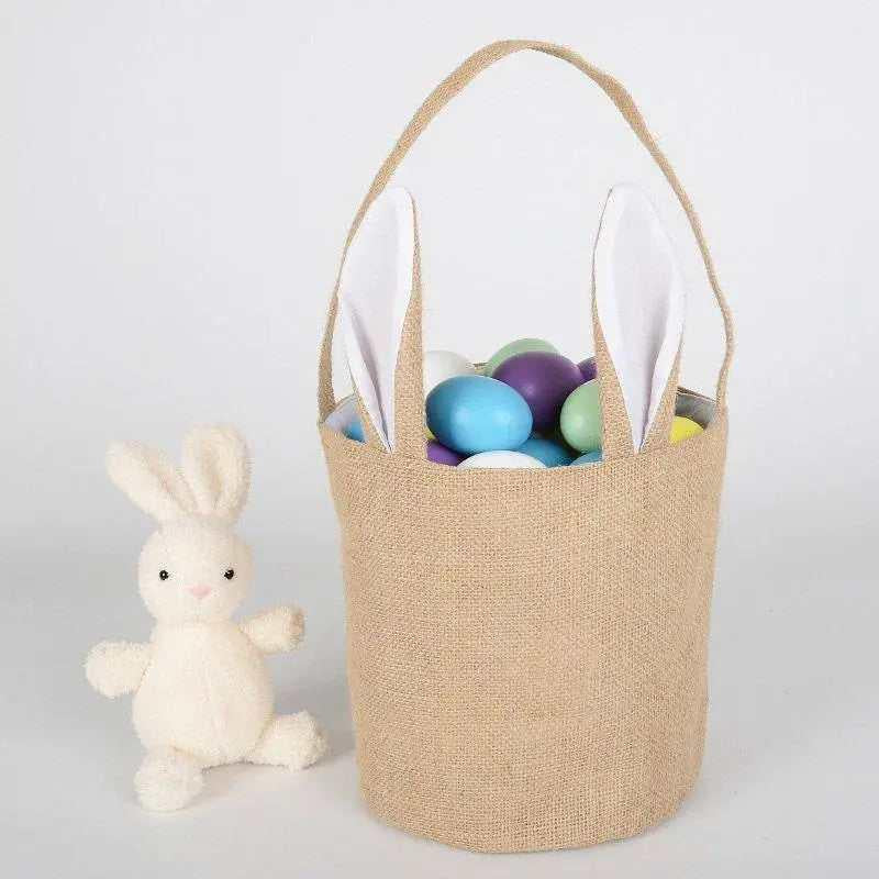 Bunny ears bag jute burlap Easter basket for kids