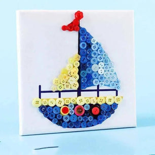 Button Painting Kit - Sailboat Pattern DIY Wall Hanging - Canvas, Buttons, Frame - 20cm x 20cm - DiyCraftsProject