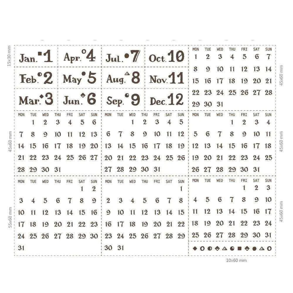 Calendar Rubber Stamp Month Calendar Stamp Ink Stamp Set