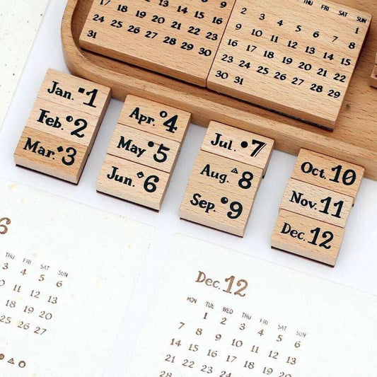 Calendar Stamp Set - Mini Month Stamp with 12 Month Stamps, 6 Days and Dates, and Shapes - DiyCraftsProject