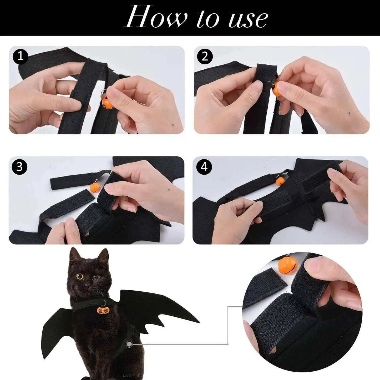 Cat costume Halloween pet clothes for cats bat wings and pumpkin bell