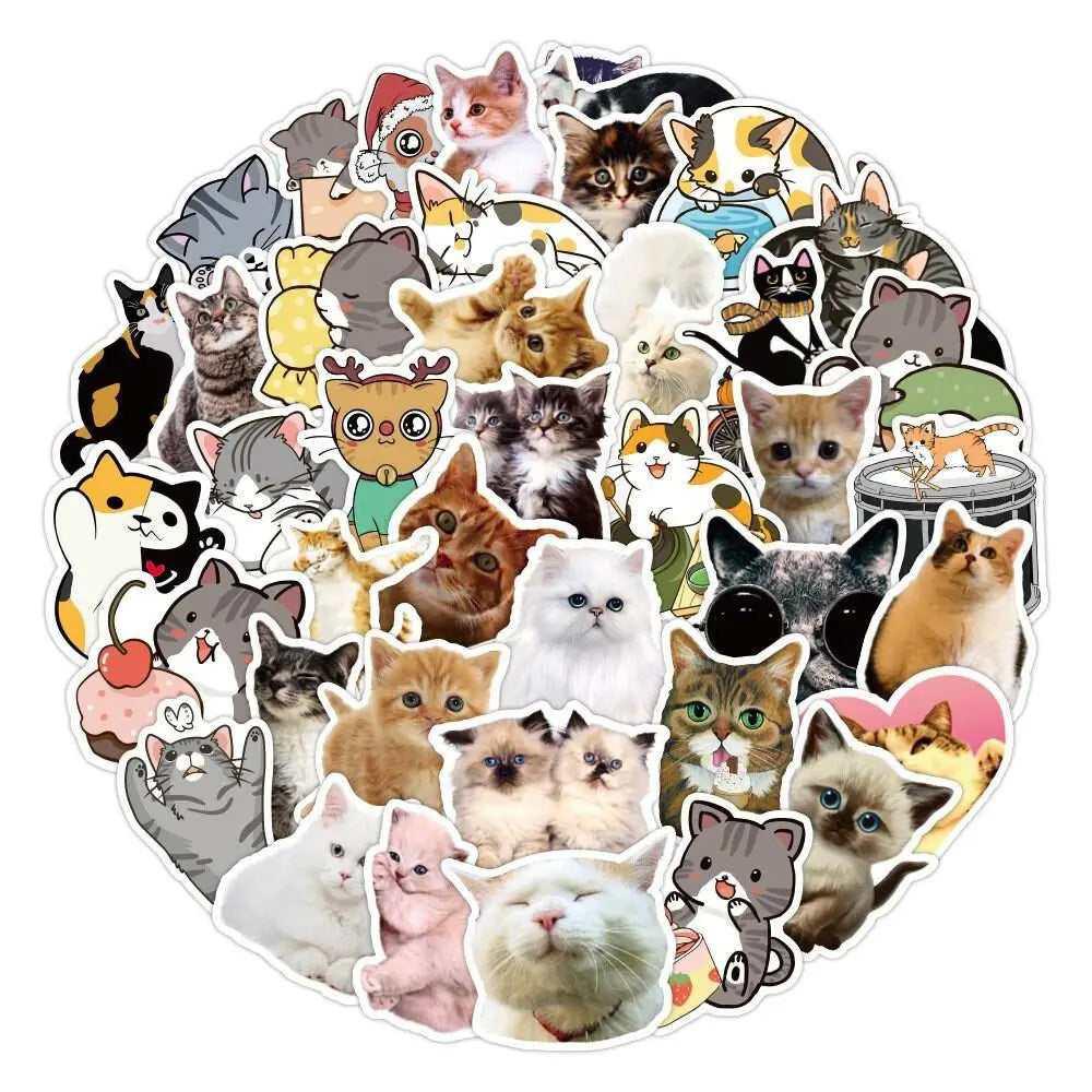 Cat Sticker Pack Cute Cat Stickers Scrapbook Stickers Black Cat Stickers