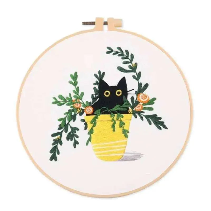 Cats And Plants Cute Embroidery Kit DIY Embroidery For Beginners Cute Embroidery Patterns Kits With Hoop Easy Embroidery Kit