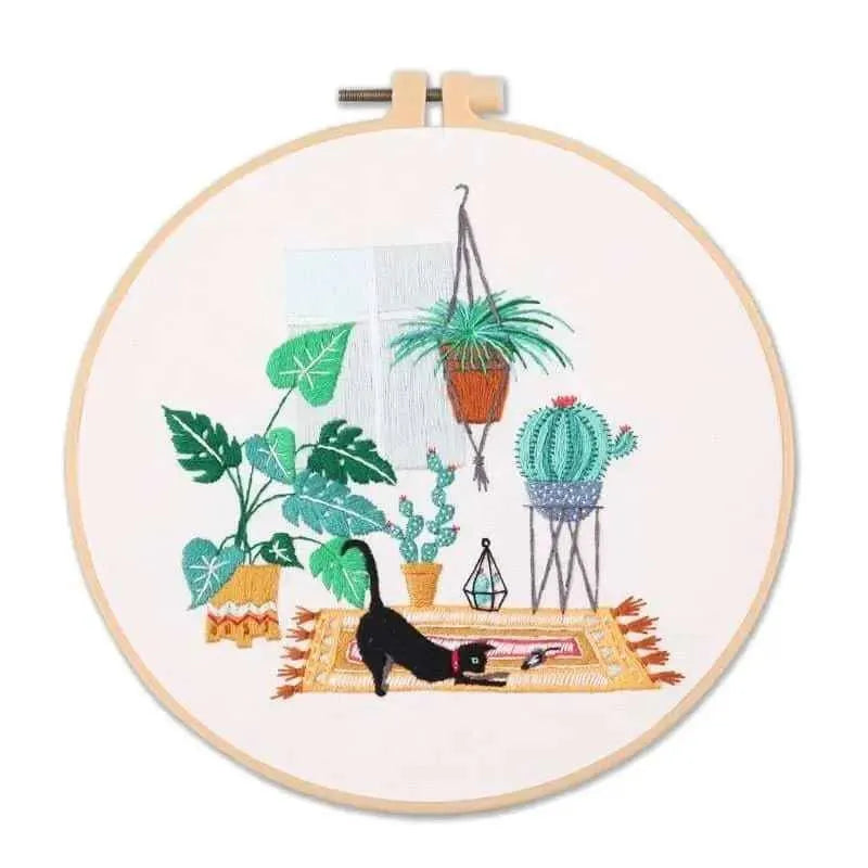 Cats And Plants Cute Embroidery Kit DIY Embroidery For Beginners Cute Embroidery Patterns Kits With Hoop Easy Embroidery Kit