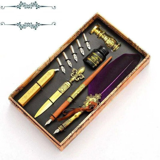 Chinese Calligraphy Set with 8 Pieces - Quill Pen, Straight Pen, Letter Opener, Stamp, Wax Strip, Ink Bottle, Nibs - Teacher Gift For Mom - DiyCraftsProject