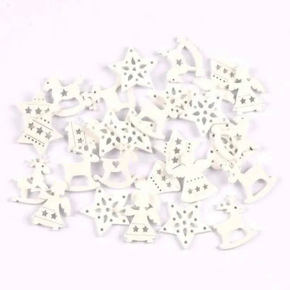 Christmas Pendants Mixed Shapes White Wood Pendant Christmas Tree Ornaments Scrapbook Supplies 50pcs