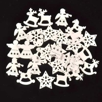 Christmas Pendants Mixed Shapes White Wood Pendant Christmas Tree Ornaments Scrapbook Supplies 50pcs