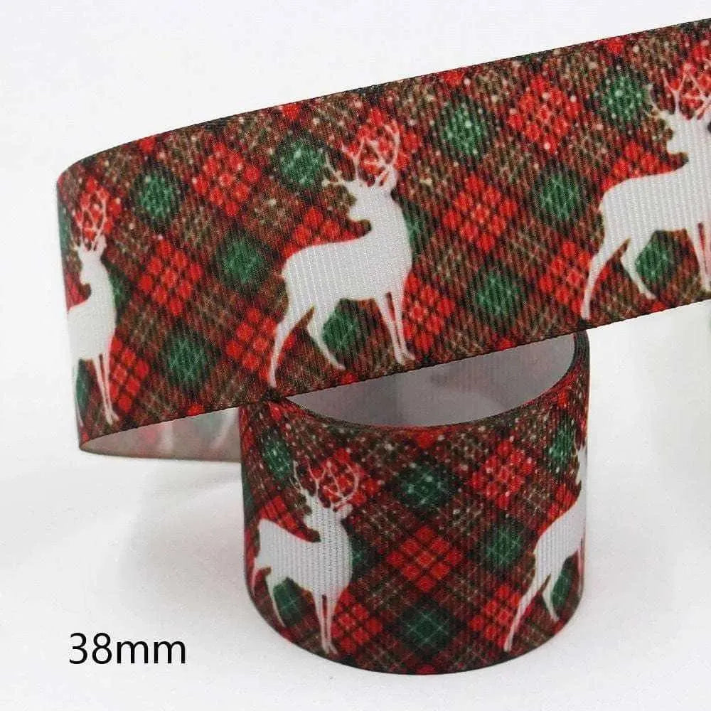 Christmas Printed Wide Ribbon Snowman Reindeer Snowflake Plaid Pattern DIY Gift Wrapping Packaging Supplies 38mm 10 Yards