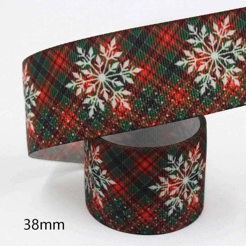 Christmas Printed Wide Ribbon Snowman Reindeer Snowflake Plaid Pattern DIY Gift Wrapping Packaging Supplies 38mm 10 Yards