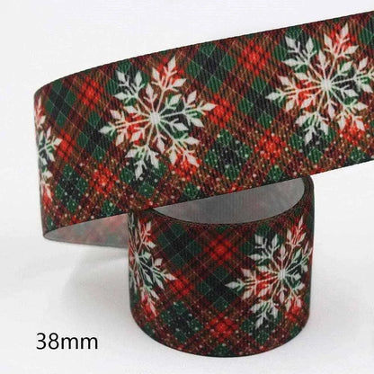 Christmas Printed Wide Ribbon Snowman Reindeer Snowflake Plaid Pattern DIY Gift Wrapping Packaging Supplies 38mm 10 Yards