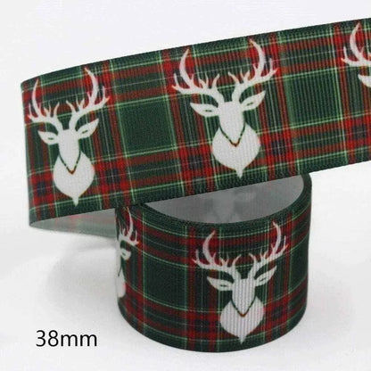 Christmas Printed Wide Ribbon Snowman Reindeer Snowflake Plaid Pattern DIY Gift Wrapping Packaging Supplies 38mm 10 Yards