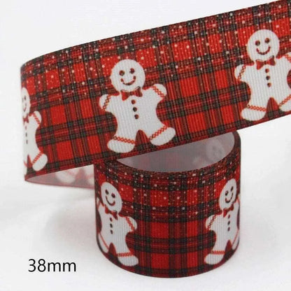 Christmas Printed Wide Ribbon Snowman Reindeer Snowflake Plaid Pattern DIY Gift Wrapping Packaging Supplies 38mm 10 Yards