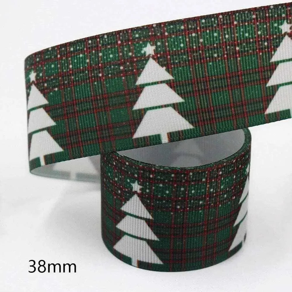 Christmas Printed Wide Ribbon Snowman Reindeer Snowflake Plaid Pattern DIY Gift Wrapping Packaging Supplies 38mm 10 Yards